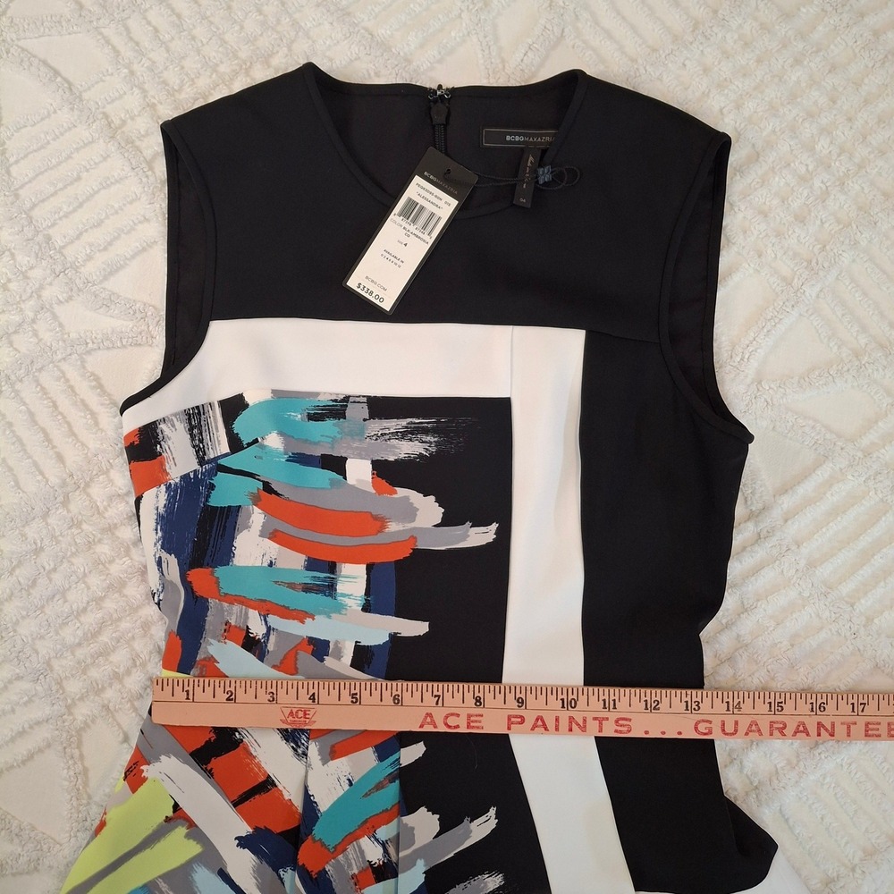 BCBG MAX AZRIA Womens 4 Alessandra Dress Black Abstract Colorblock Sheath NWT - Picture 4 of 10